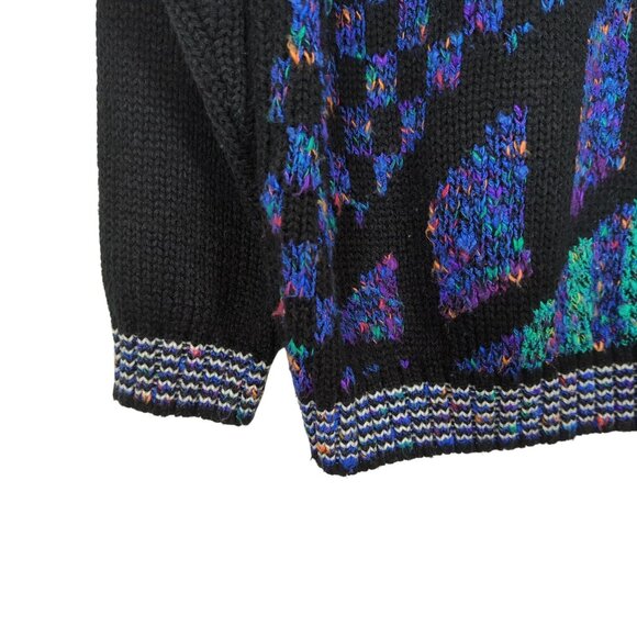 Vintage 80s Concrete Black Blue Sweater L / XL Geometric Abstract Knit Acrylic - Picture 5 of 14